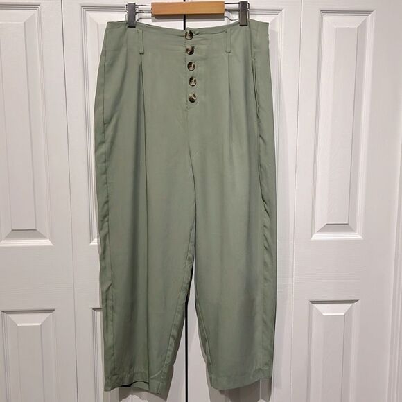 Frank & Oak Sage Green Balloon Cut‎ Button Fly Tencel Pants Size 12 NWT - Picture 1 of 14